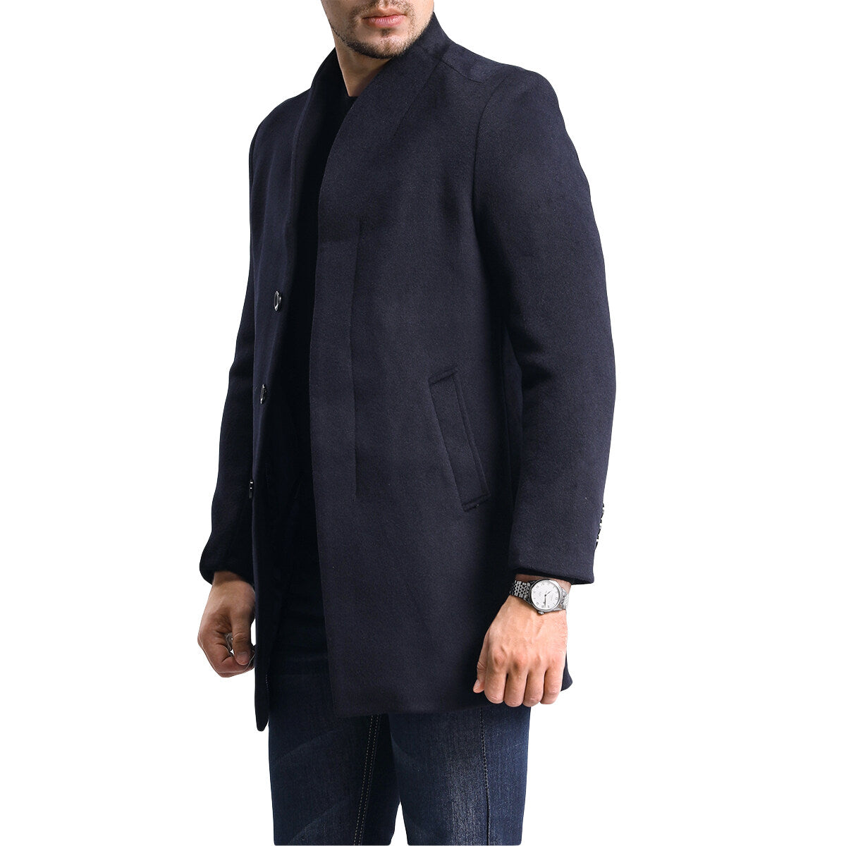 YOUTHUP Mens Casual Simple Solid Color Long Single Breasted Wool Coat