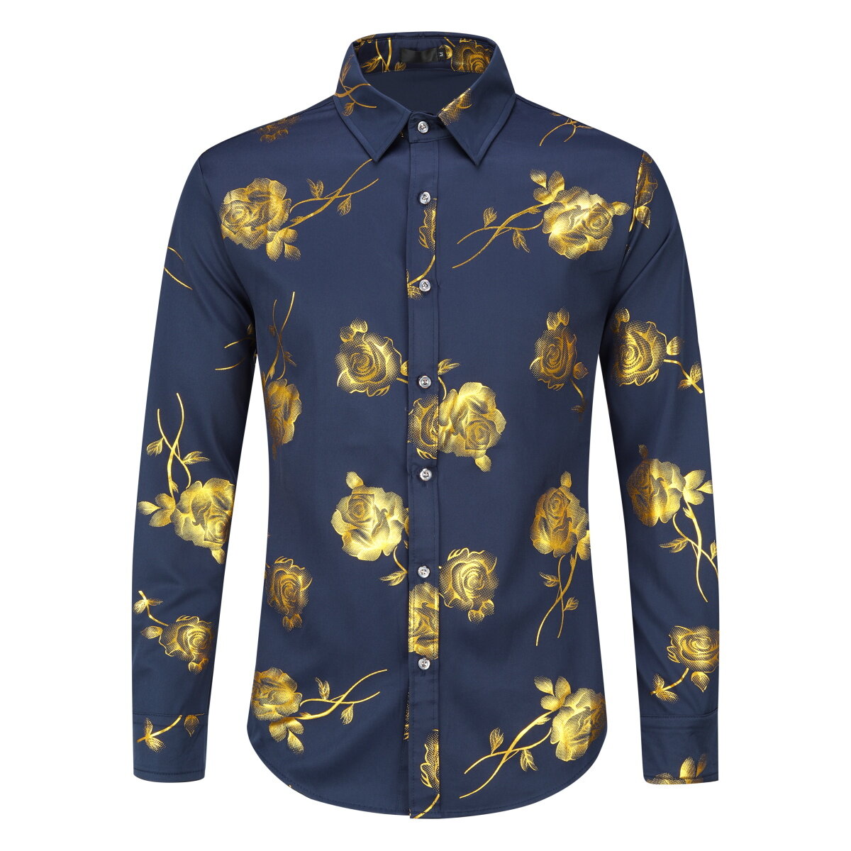 Youthup Mens Rose Foil Stamping Casual Shirt