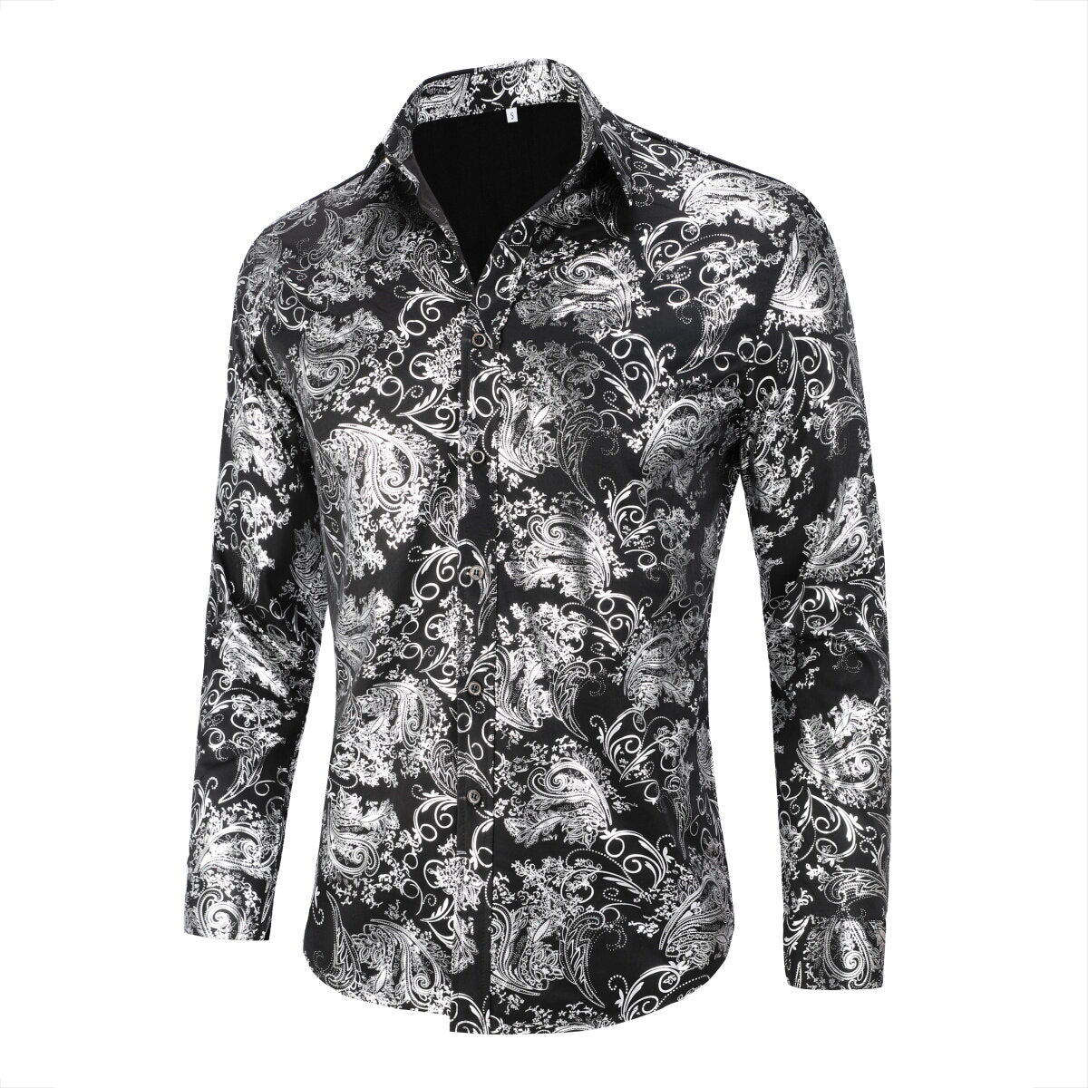 Youthup Mens Gold Stamping Paisley Pattern Bronzing Night Club Party Shirt