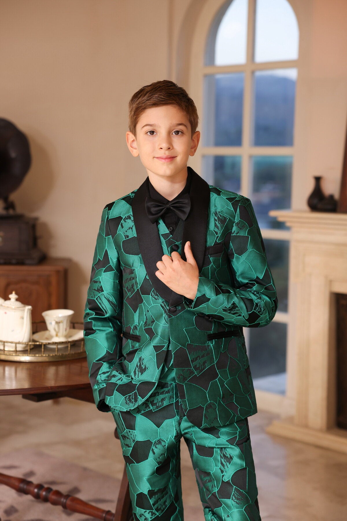 Youthup Boys 3Pce Suit Formal Evening Dress Jacquard Blazer Vest Pants