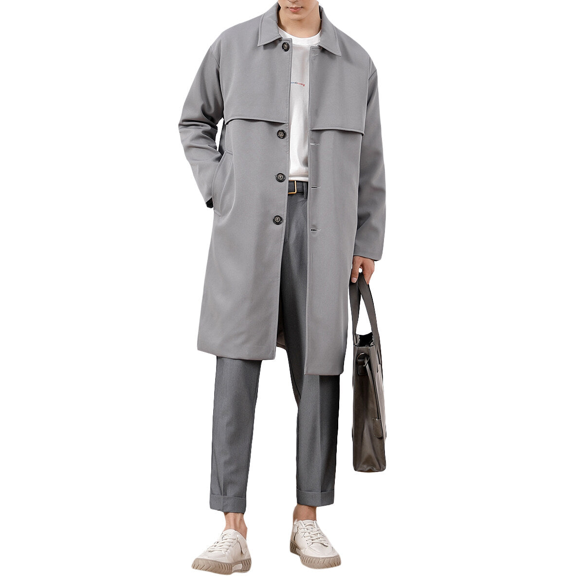 Youthup Mens Long Elegant Windbreaker Jacket Trench Coat