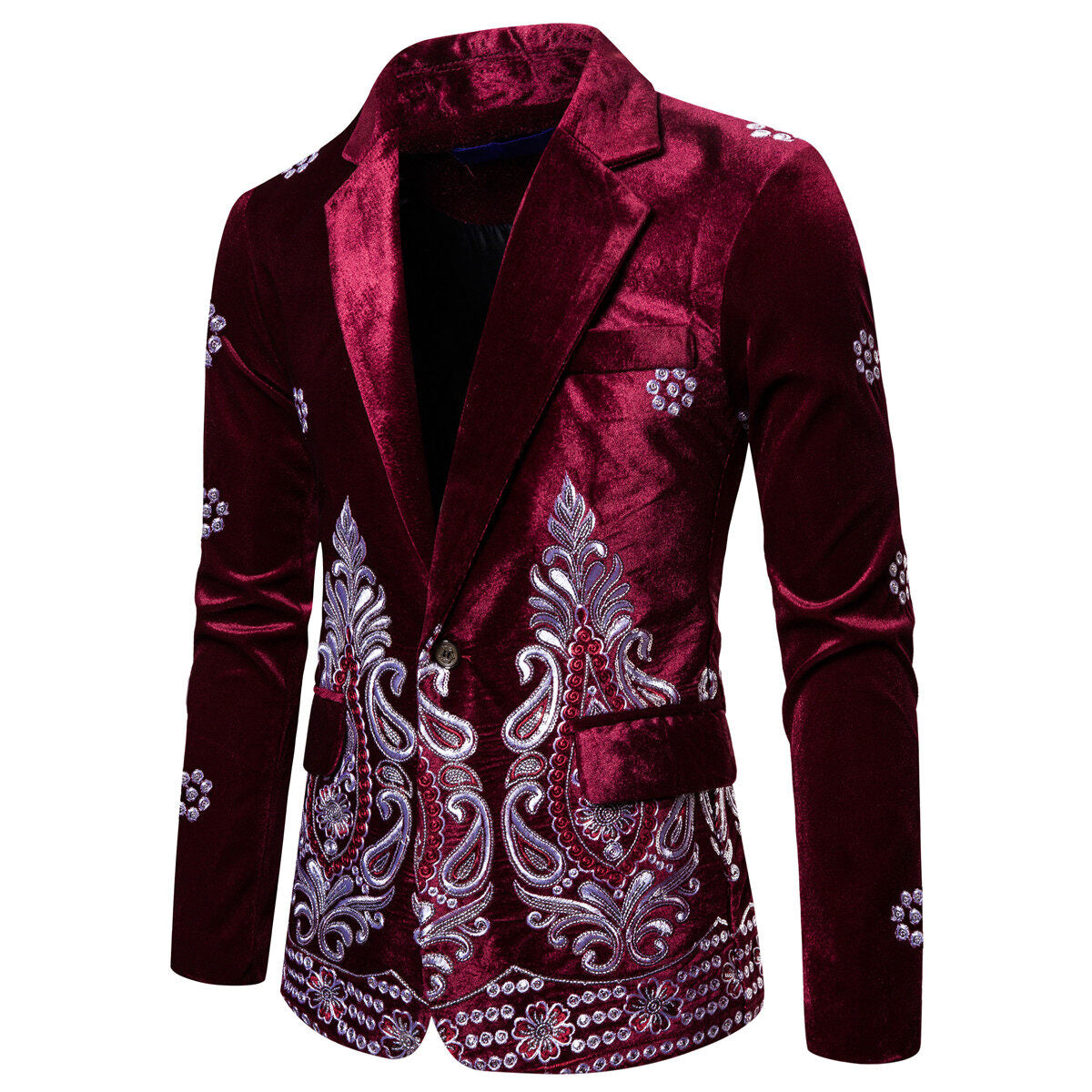 Youthup Mens Velvet Embroidered Jacket Show Party Evening Suit Blazer