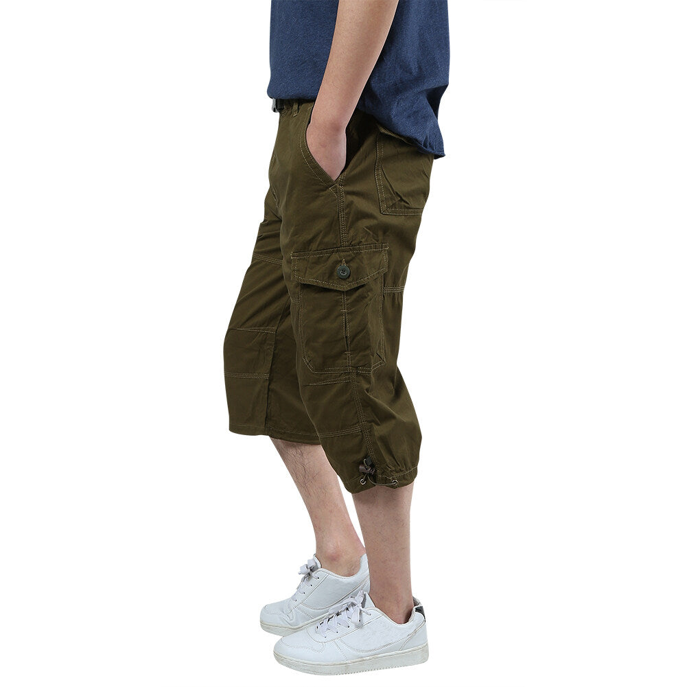 Youthup Mens Multi-Pocket Cargo Cropped Pants