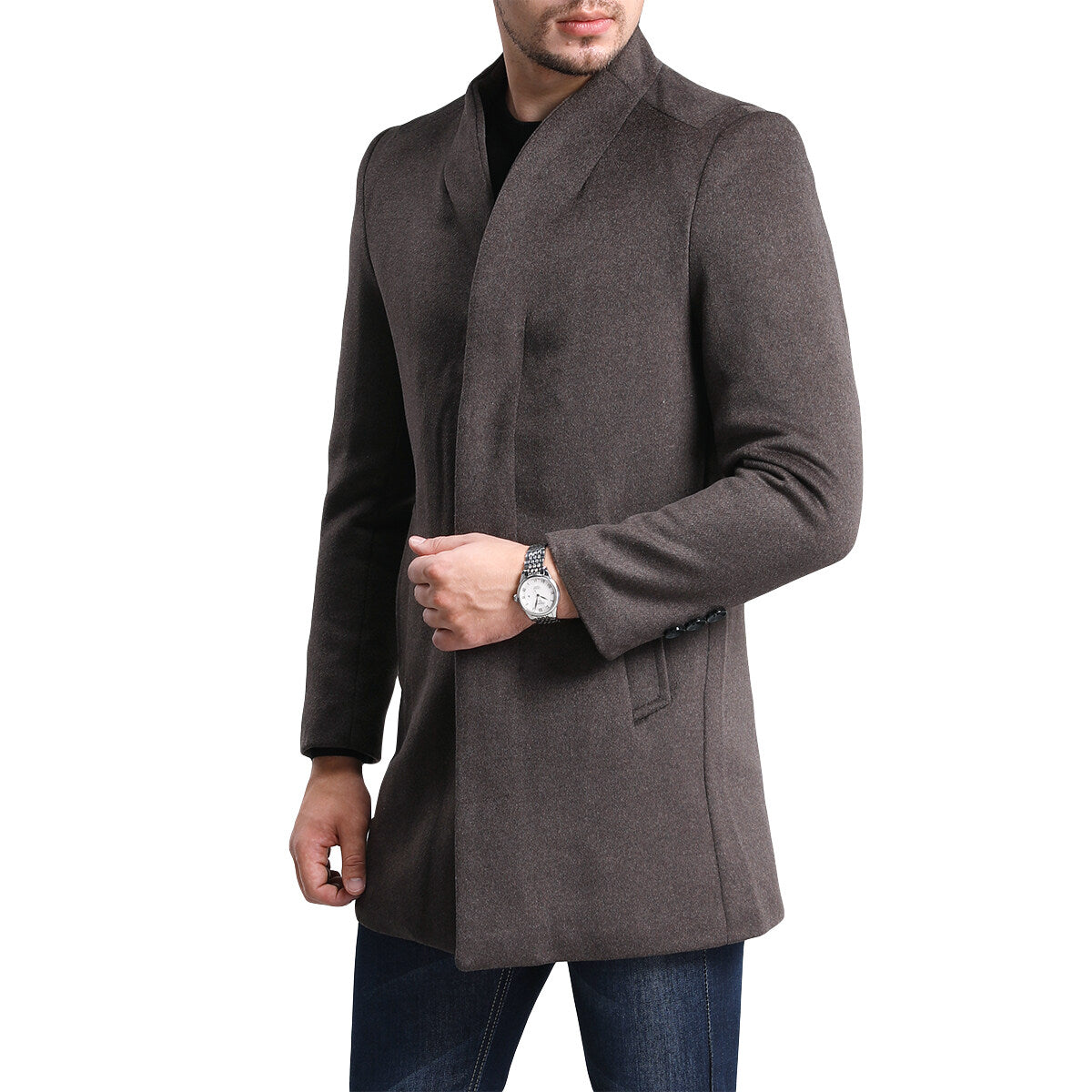 Youthup Mens Single Breasted Wool Slim Fit Pea Coat