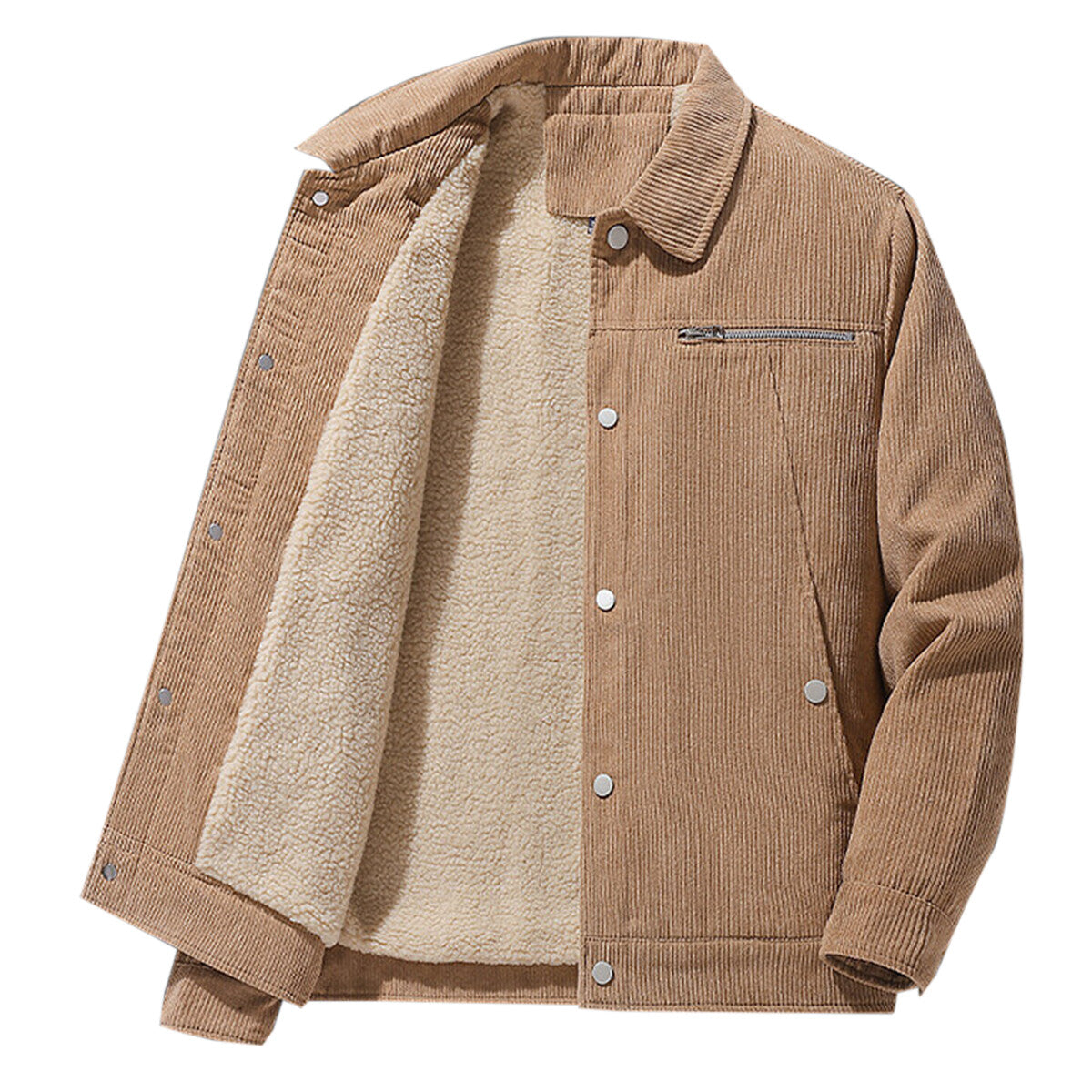 YOUTHUP Mens Casual Corduroy Jacket Solid Color Warm Fleece Lapel Thickened Coat