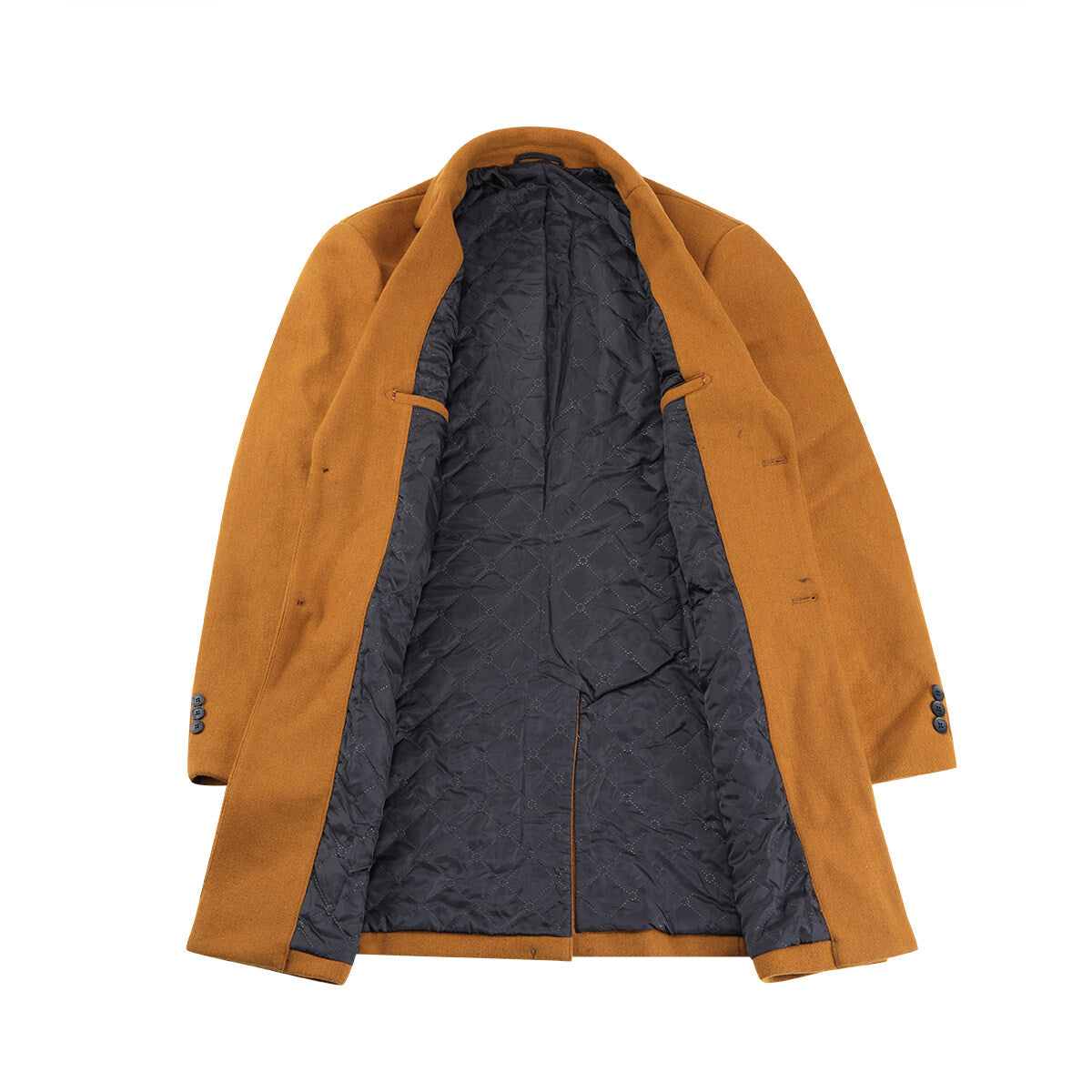 Youthup Mens Wool Blend Mid-Length Coat Winter Business Trench Topcoat