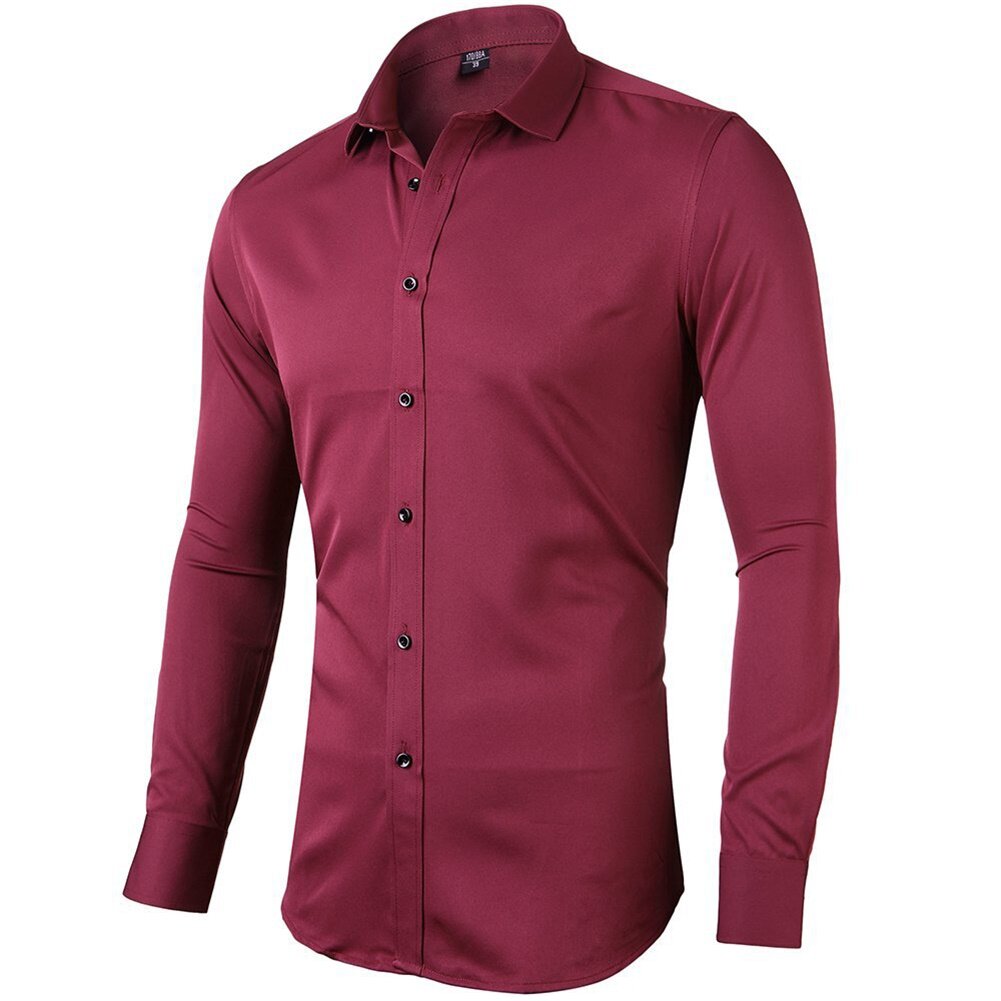 YOUTHUP Mens Business Shirt Long Sleeve Lightwight Lapel Formal Slim Top