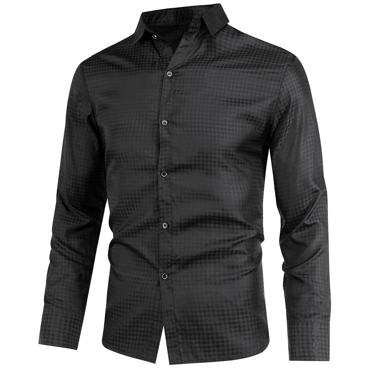 Youthup Mens Houndstooth Pattern Print Formal Shirt