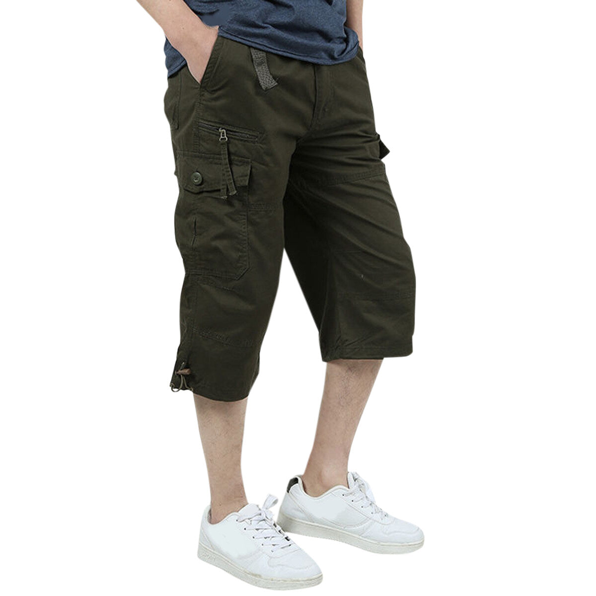 Youthup Mens Multi-Pocket Cargo Cropped Pants