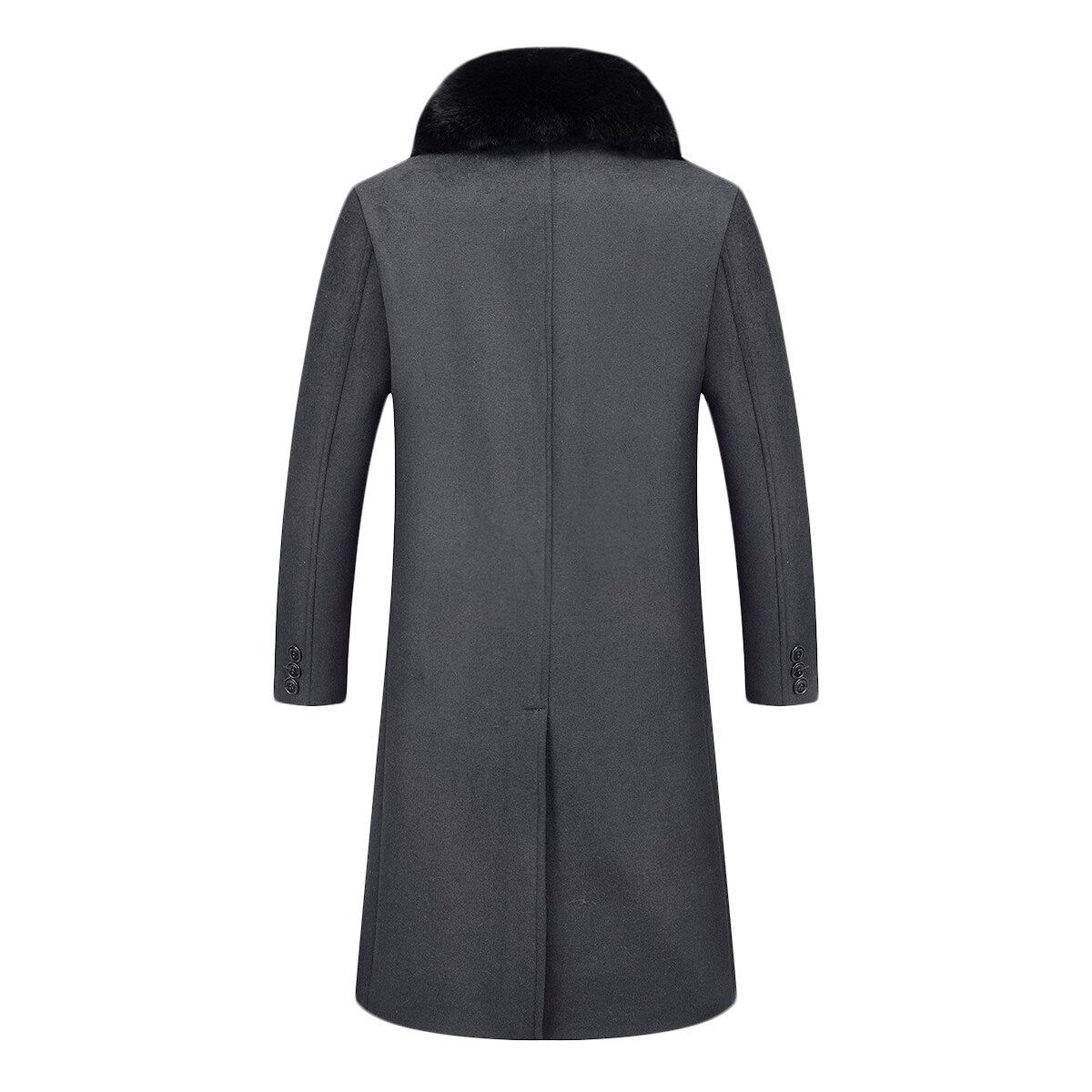 Youthup Mens Wool Blend Thick Four Button Slim Fit Detachable Fur Collar Coat