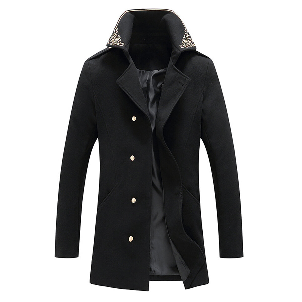 Youthup Mens Foil Stamping Print Lapel Wool Pea Coat
