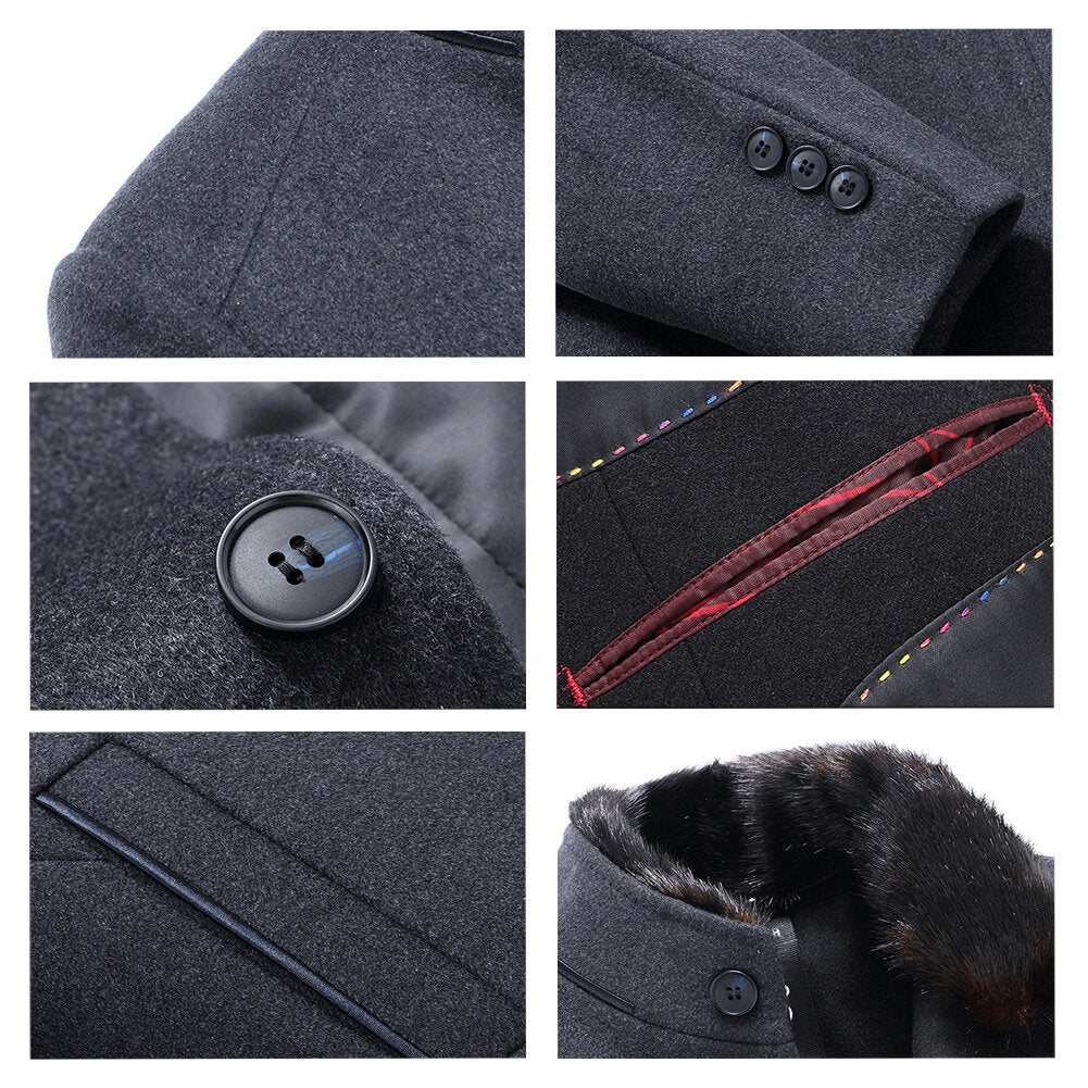 Youthup Mens Fur Collar Wool Coat