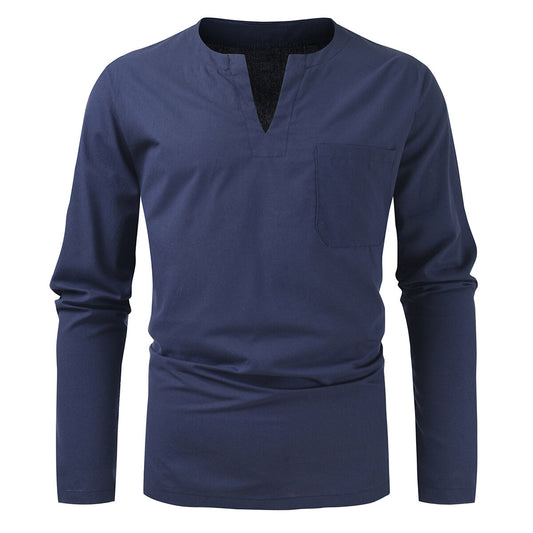 Youthup Mens Collarless Long Sleeve Shirt