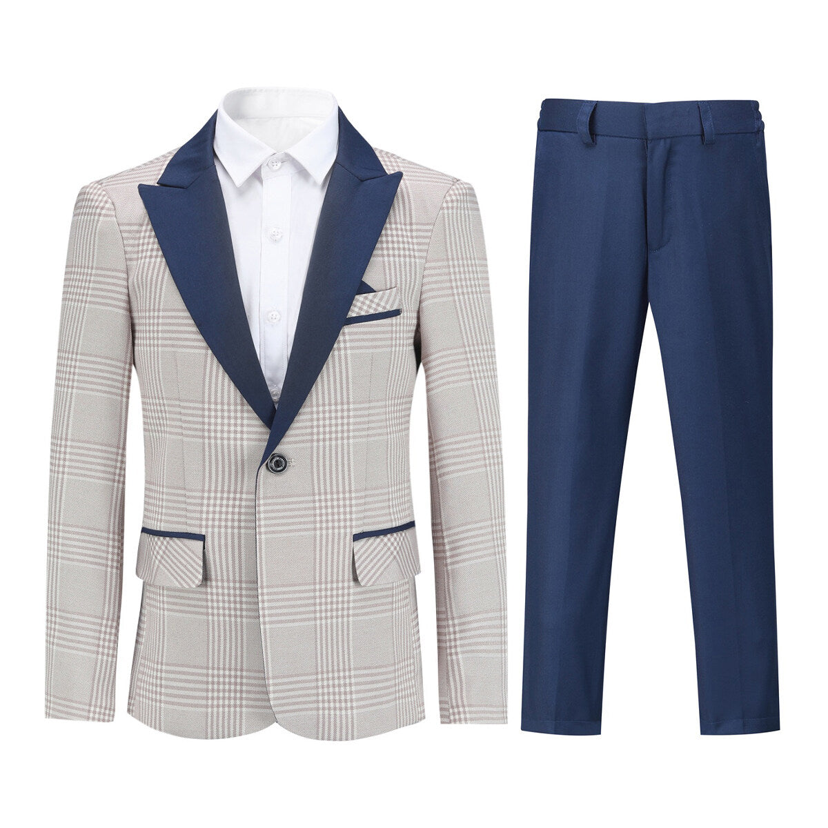 Youthup Boys Plaid Suit 3-Piece Set Peak Lapel Blazer with Vest and Pants