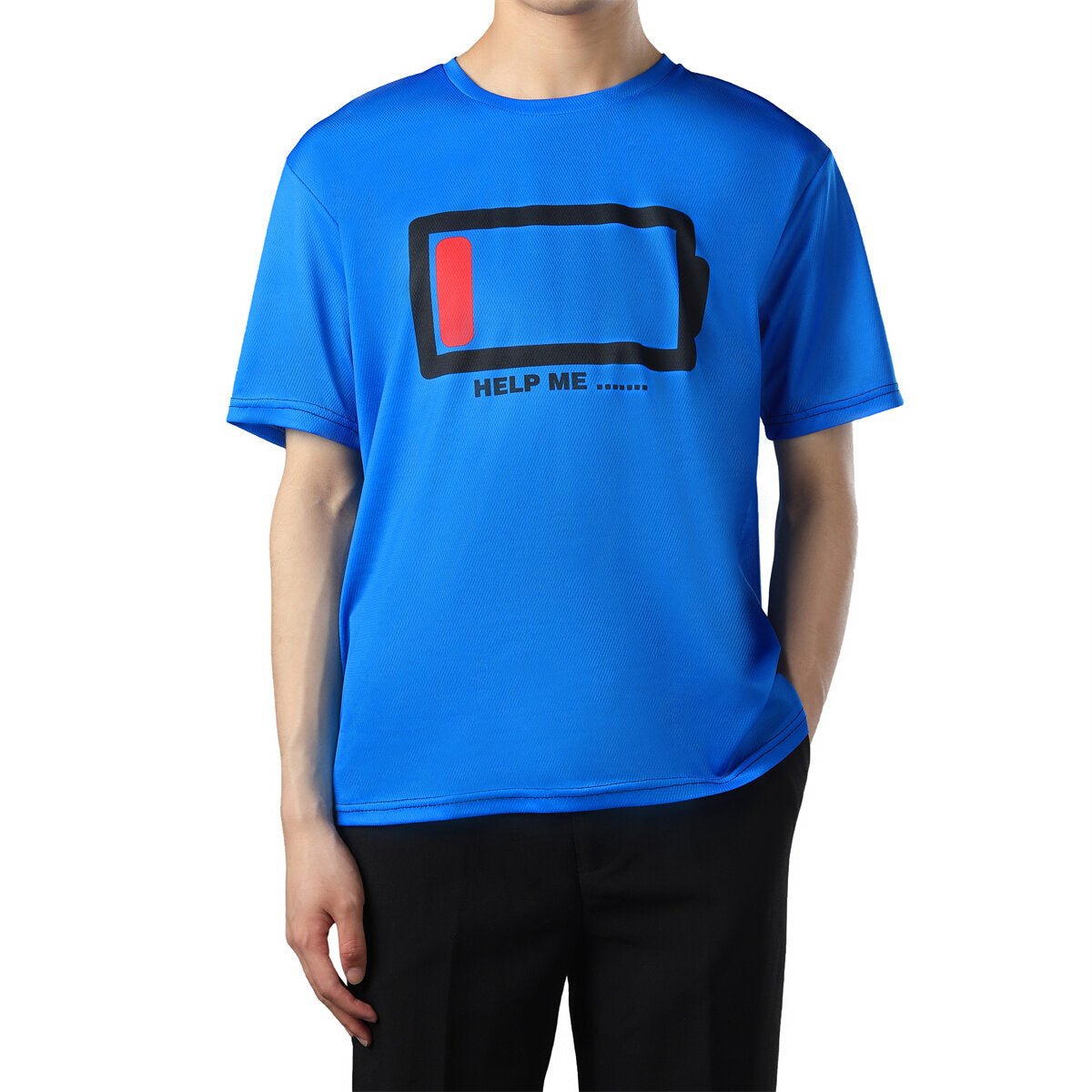 Youthup Mens T-Shirts HELP ME Funny Low Battery Humor Tee