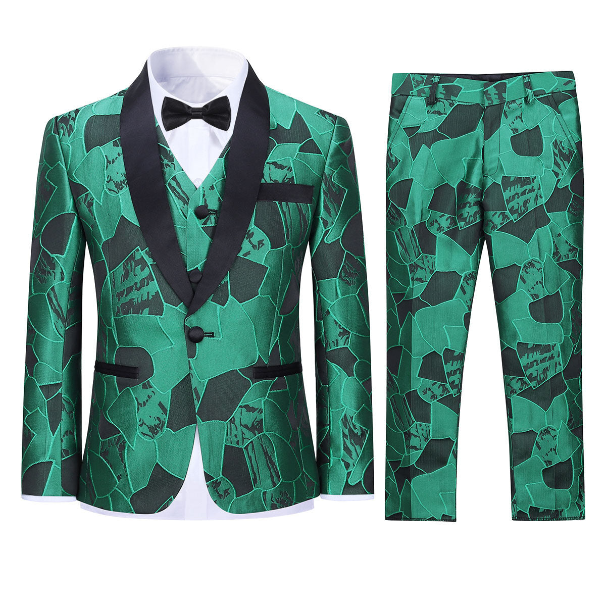 Youthup Boys 3Pce Suit Formal Evening Dress Jacquard Blazer Vest Pants