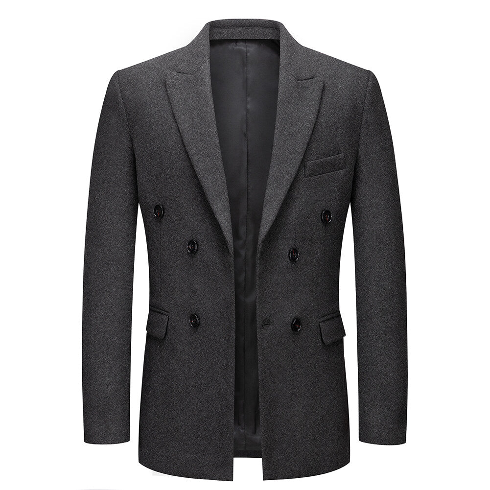 Youthup Mens Double-Breasted Wool Blazer Slim Fit Velvet Coat