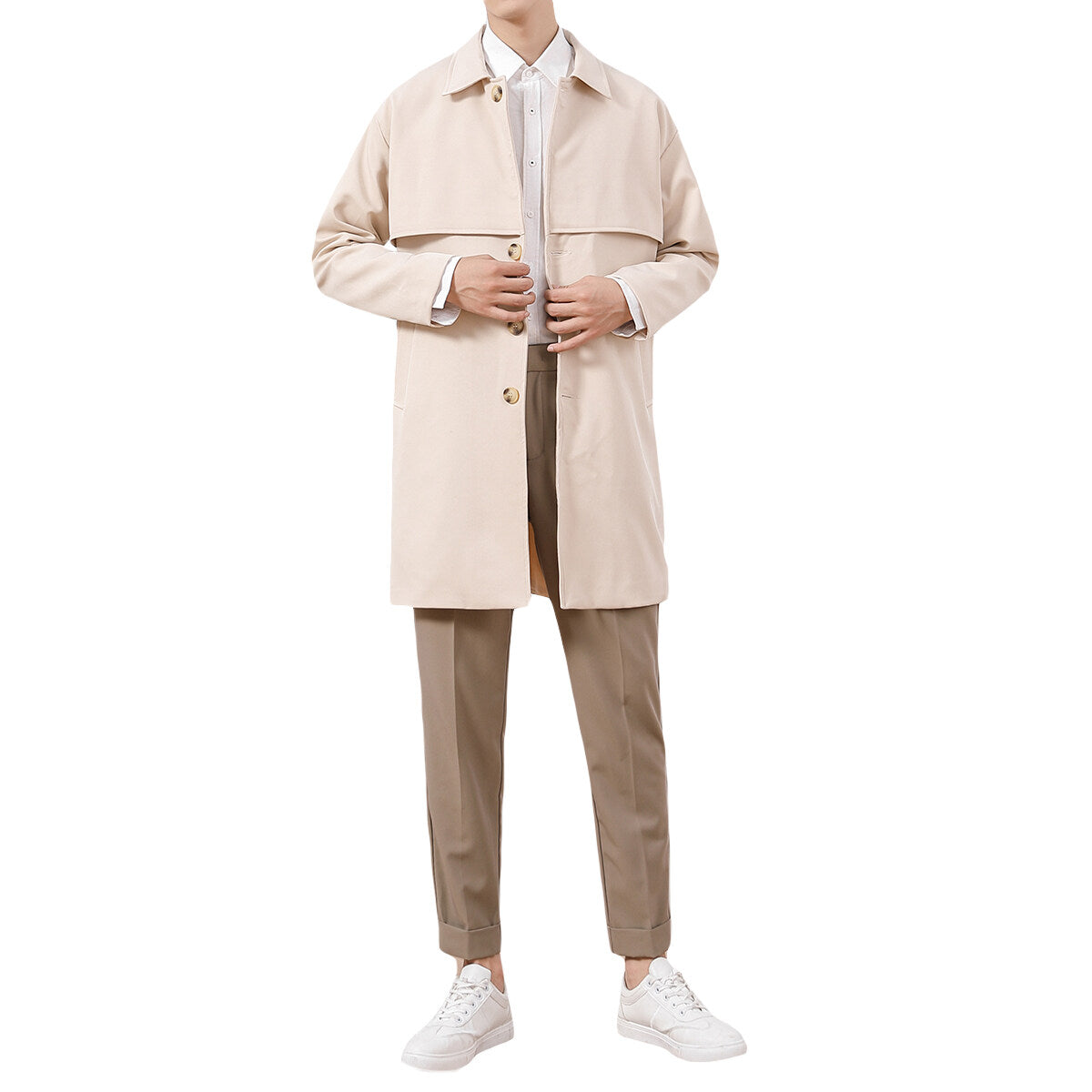 Youthup Mens Long Elegant Windbreaker Jacket Trench Coat