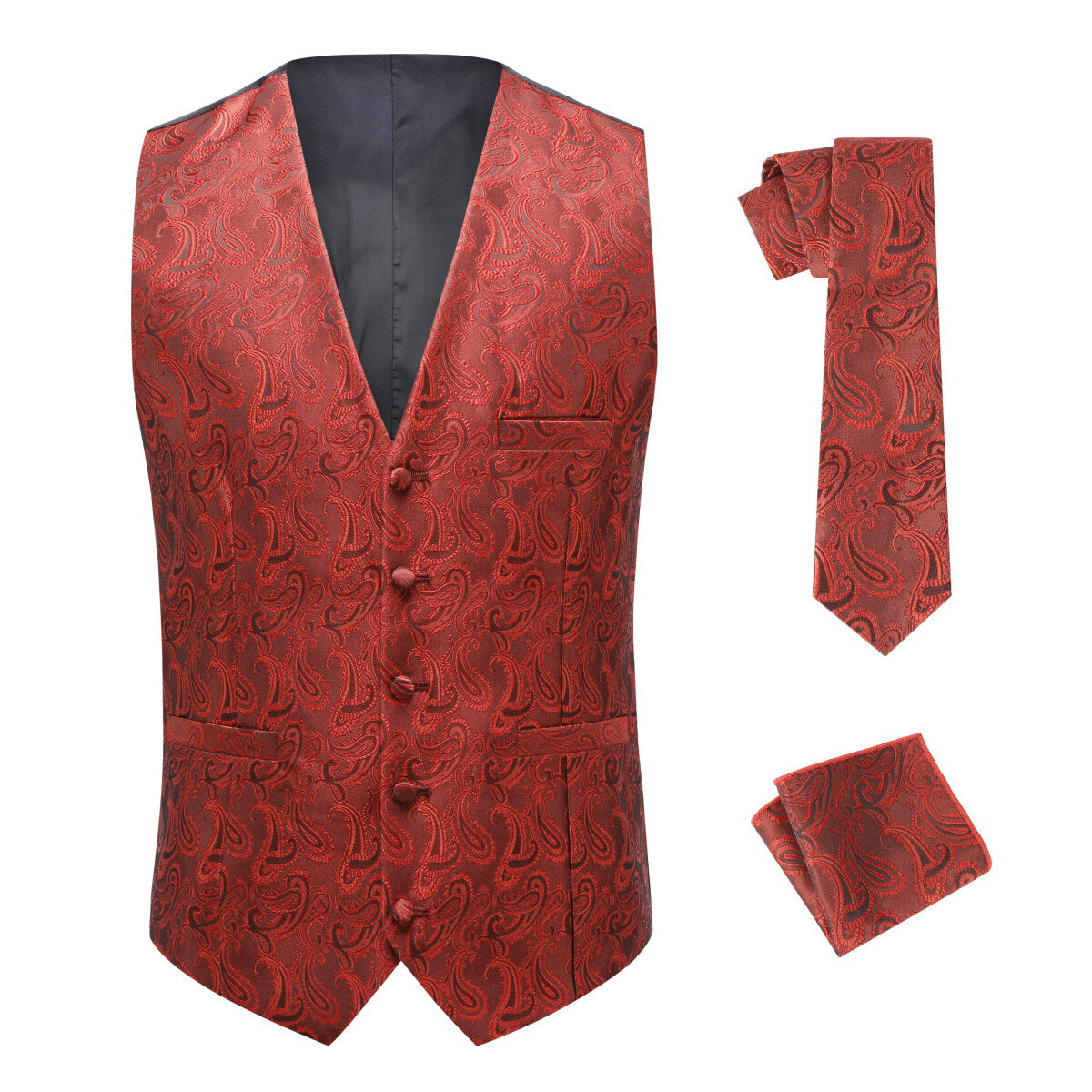 YOUTHUP Mens Paisley Jacquard Vest Tie Pocket Square Set for Suit or Tuxedo