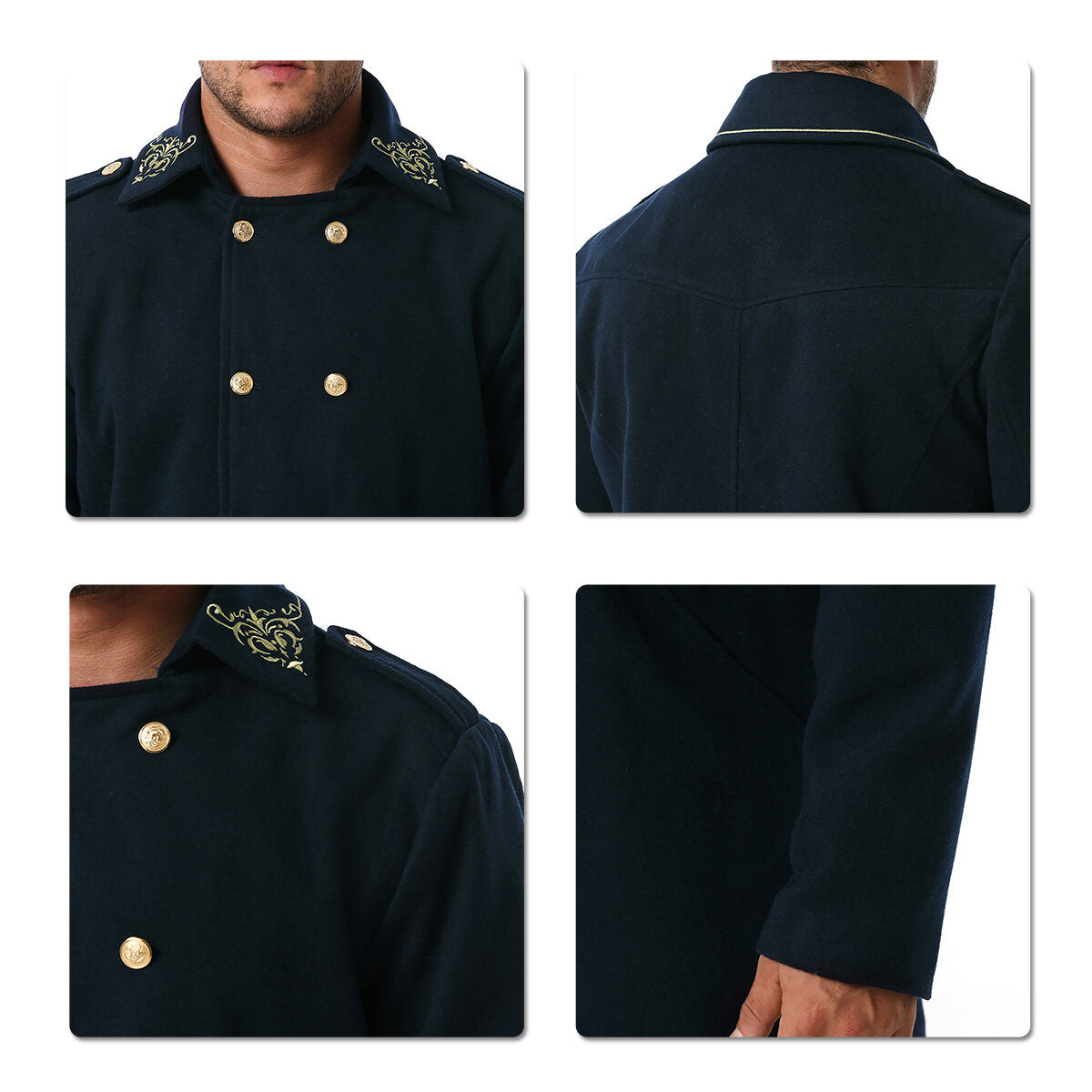 Youthup Mens Foil Stamping Print Lapel Wool Pea Coat