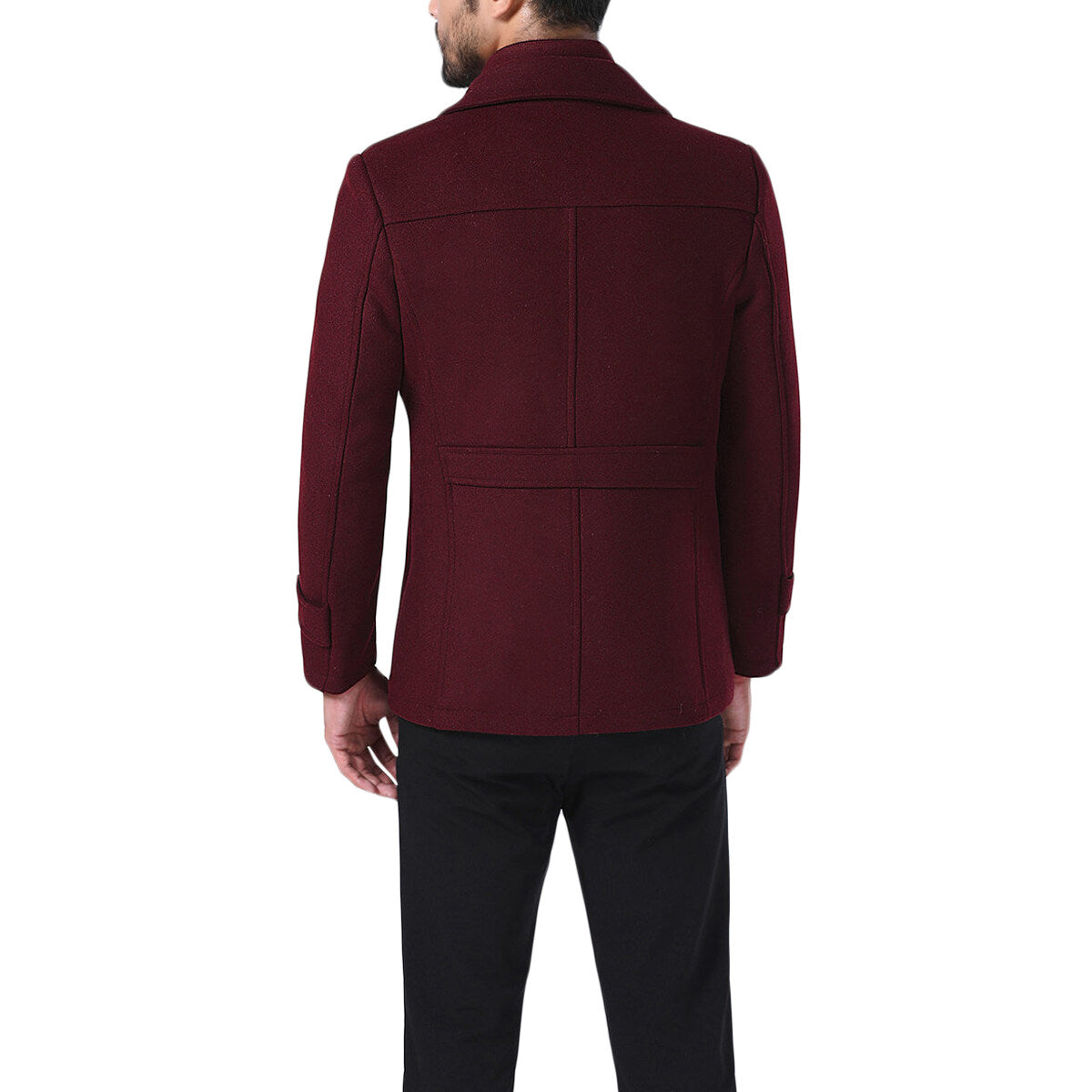 Youthup Mens Short Overcoat Fake Two-Piece Wool Jacket
