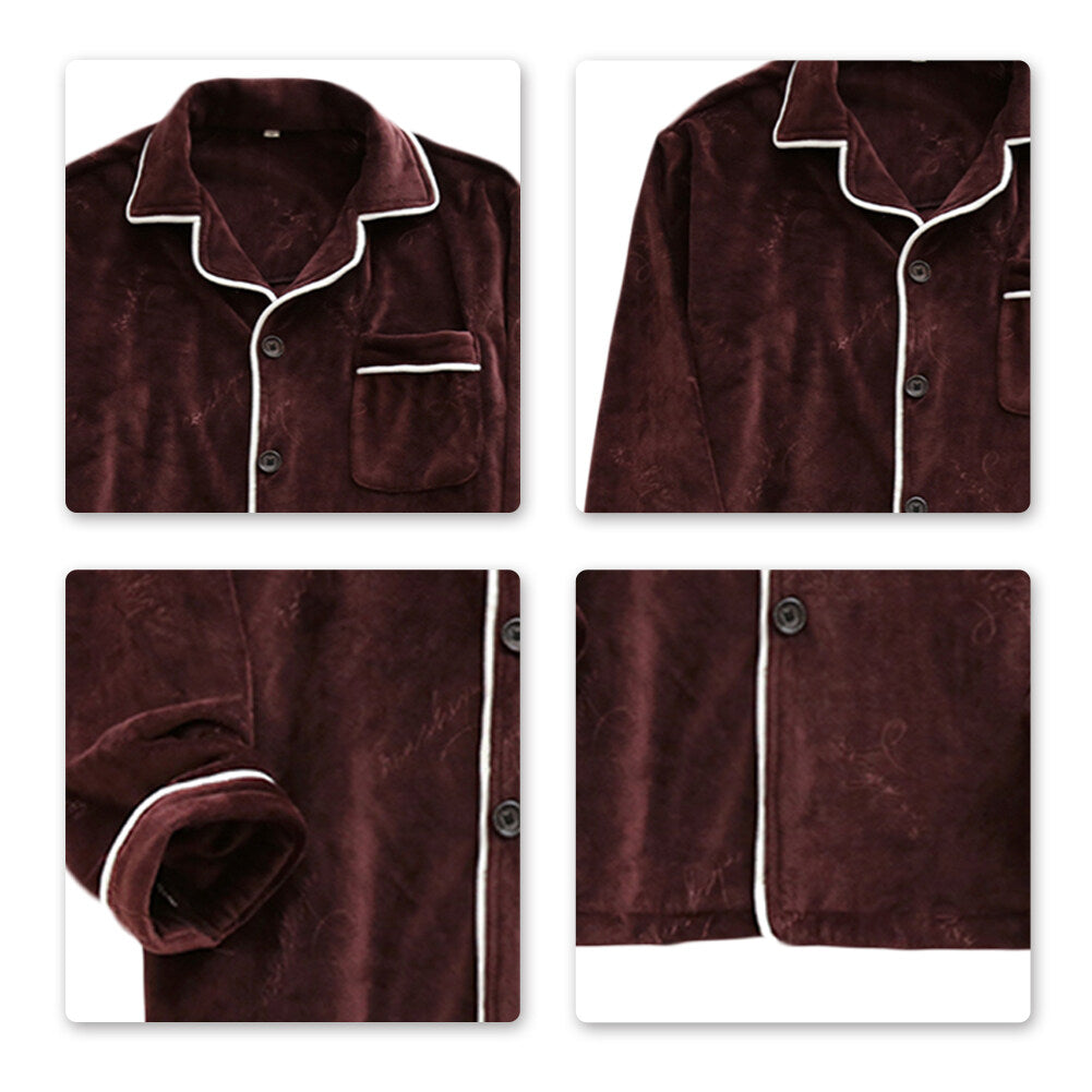 YOUTHUP Mens Nightwear Sleepwear Soft Thickened Flannel 2 Piece Pyjama Set