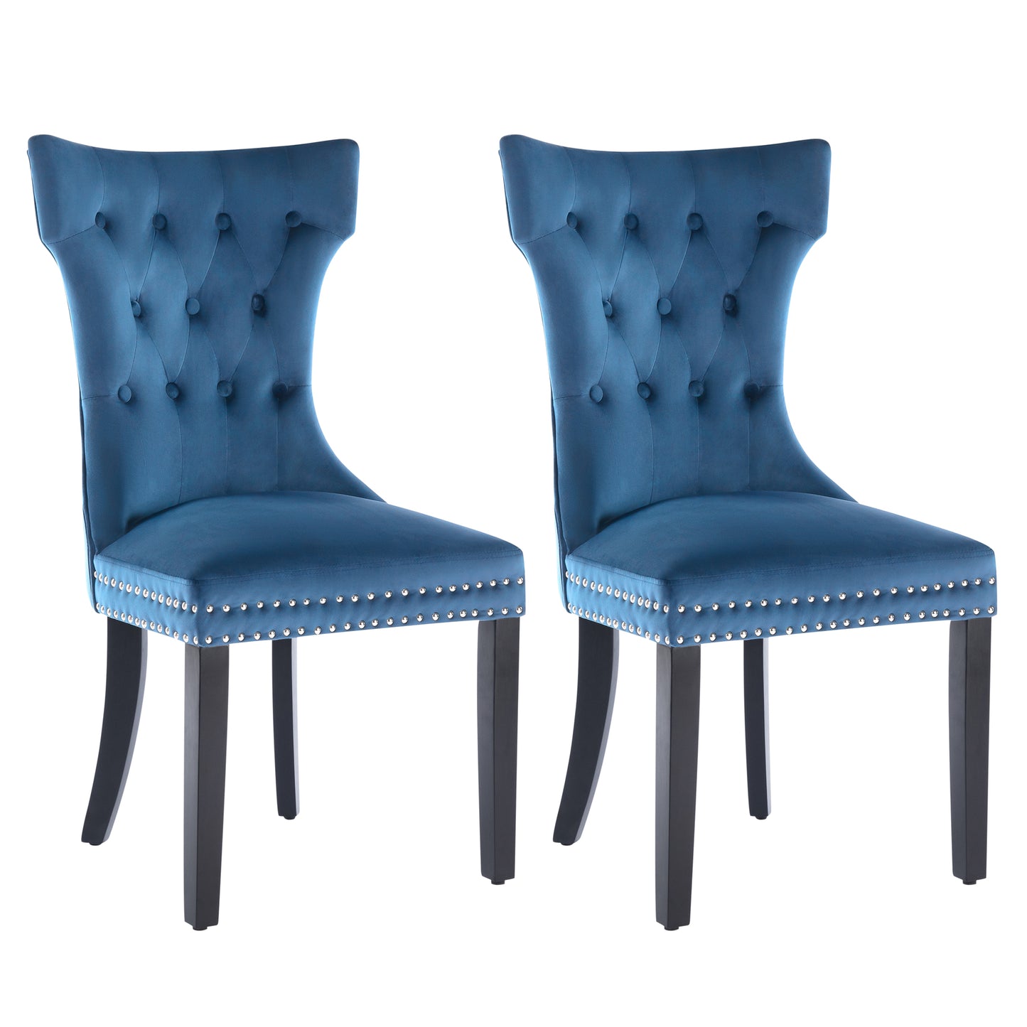 Lot de 2 Chaise de Salle a Manger Capitonnées en Velours, Chaise Confortable avec Rembourrage Épais et Pieds en Bois d'Hévéa,Bleu