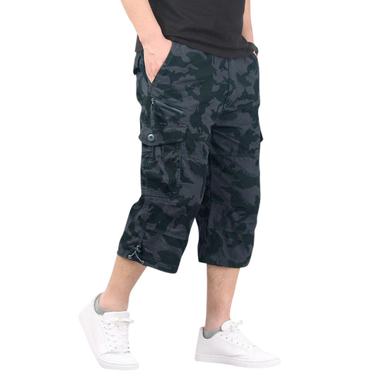 Youthup Mens Multi-Pocket Cargo Pants Loose Cropped Trousers