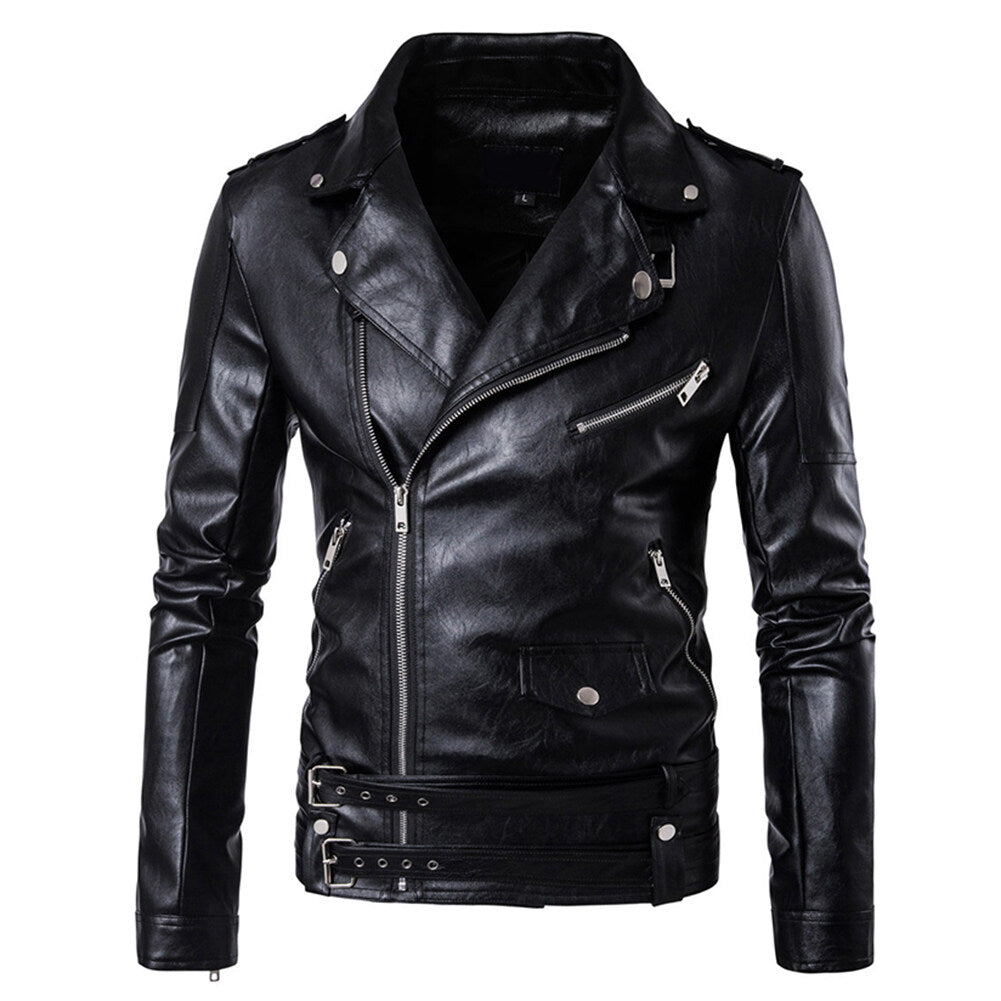 Youthup Mens Fashion Slim Zipper Bomber Faux Leather Motorcycle Jacket