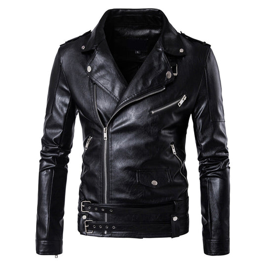 Youthup Mens Fashion Slim Zipper Bomber Faux Leather Motorcycle Jacket