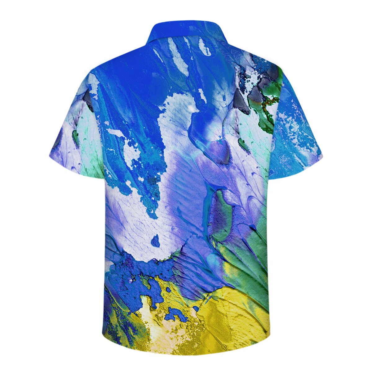 Youthup Mens Blue Oil Painting Short Sleeve Shirt