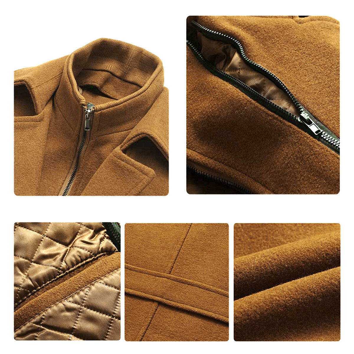 Youthup Mens Thickened Double Collar Casual Wool Pea Coat