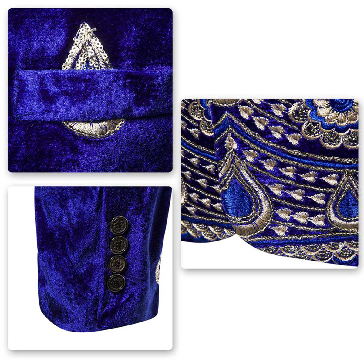 Youthup Mens Slim Fit Velvet Embroidery Party Evening Wedding Suit Blazer
