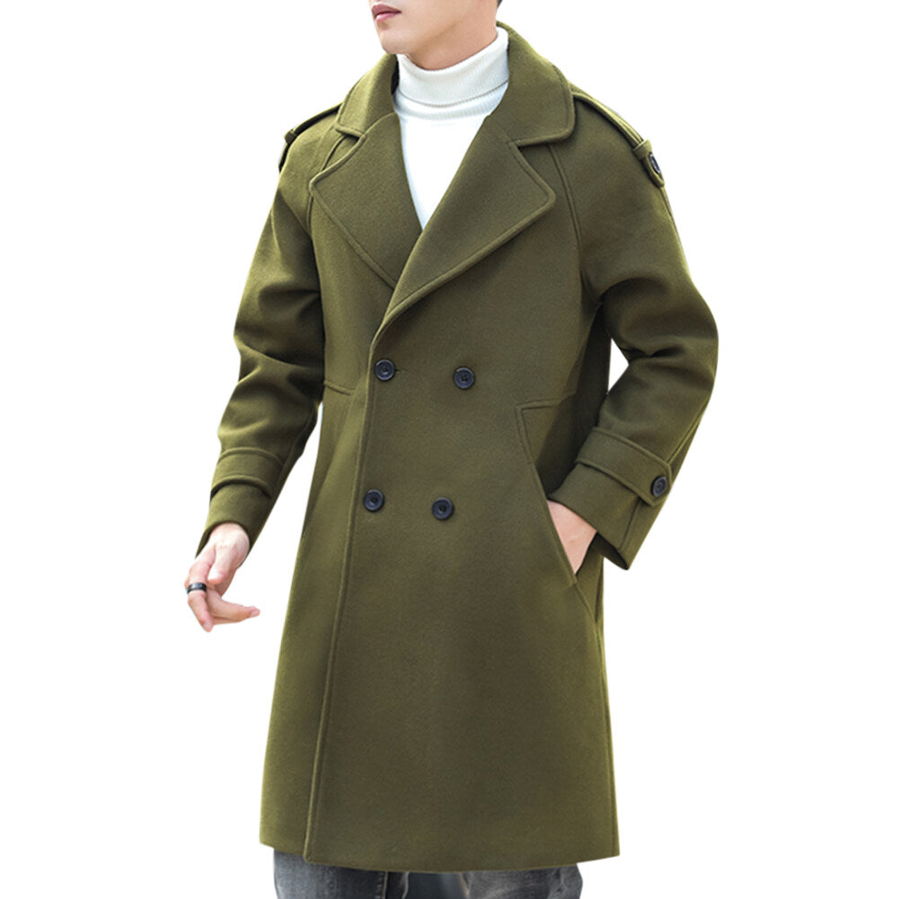 Youthup Unisex Solid Color Lapel Button Pocket Trench Dust Overcoat