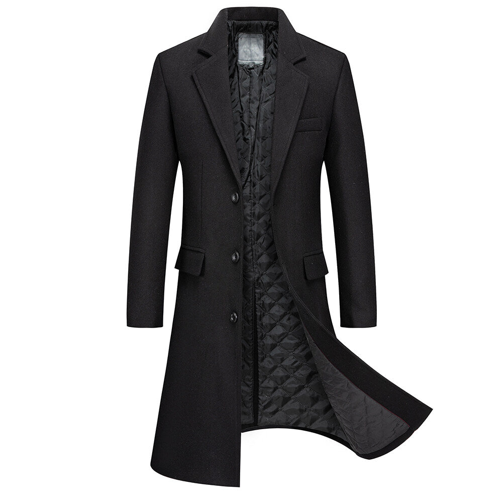 Youthup Mens Long Single Breasted Jacket Wool Blend Coat Winter Overcoat