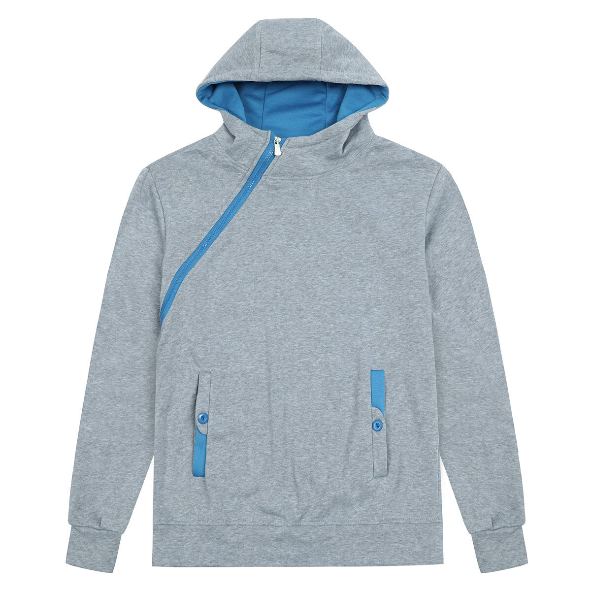Youthup Mens Diagonal Zip Hooded Pullover