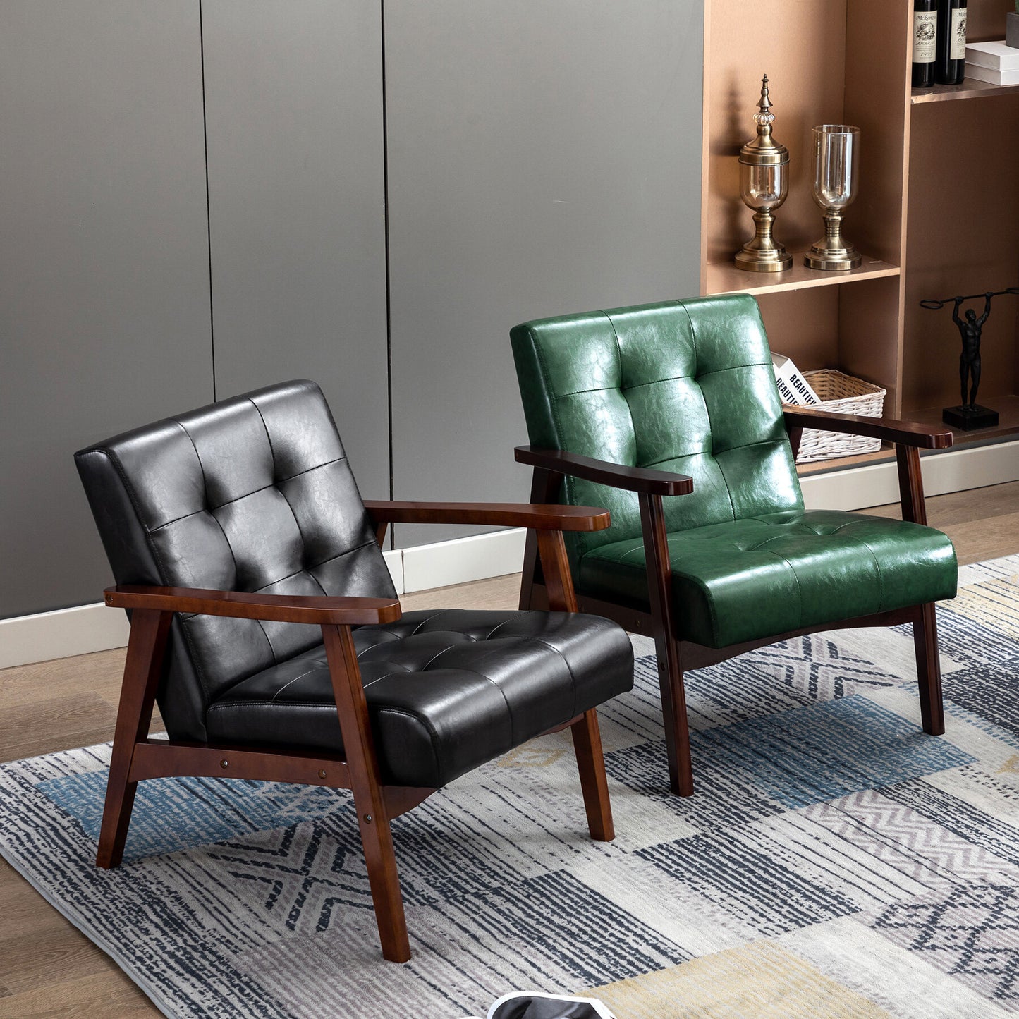 Cadeirão HomeMiYN Encaracolado Clássico(76x67x76cm -Couro-preto)