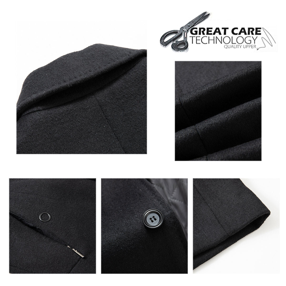 Youthup Mens Long Padded Slim Fit Wool Coat