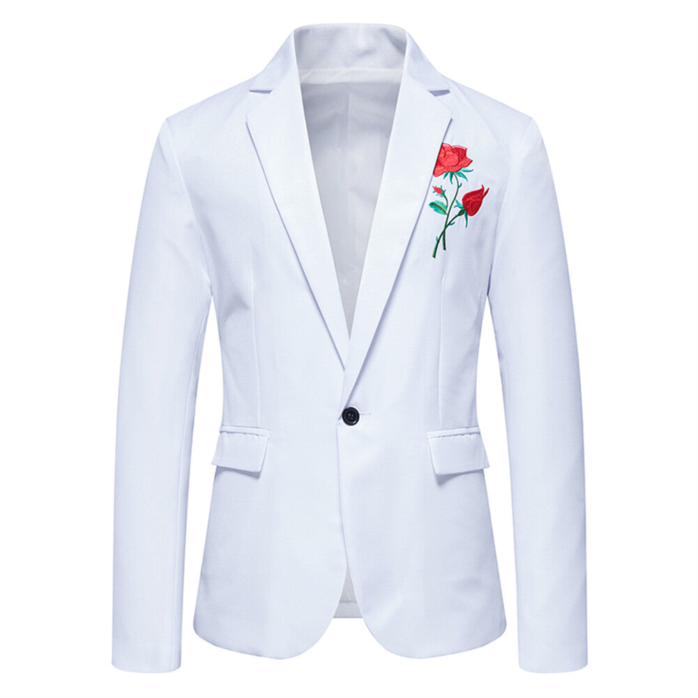 YOUTHUP Mens Regular Fit Blazer Embroidery Rose Suit Jacket 1 Button Floral Tuxedo