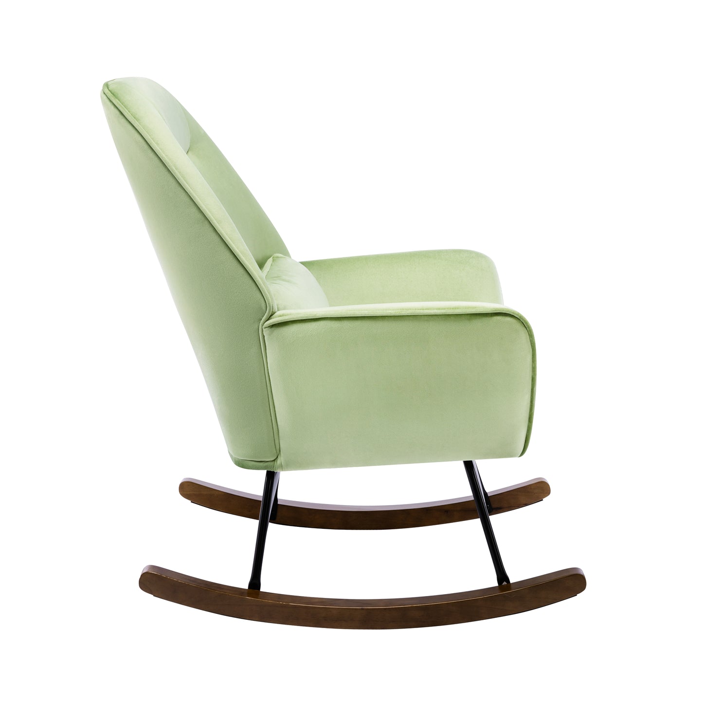 Fauteuil à Bascule en Velours Rembourré avec Support Lombaire,  Fauteuil Allaitement à Bascule pour Salon, Chambre d'enfant, Vert Clair