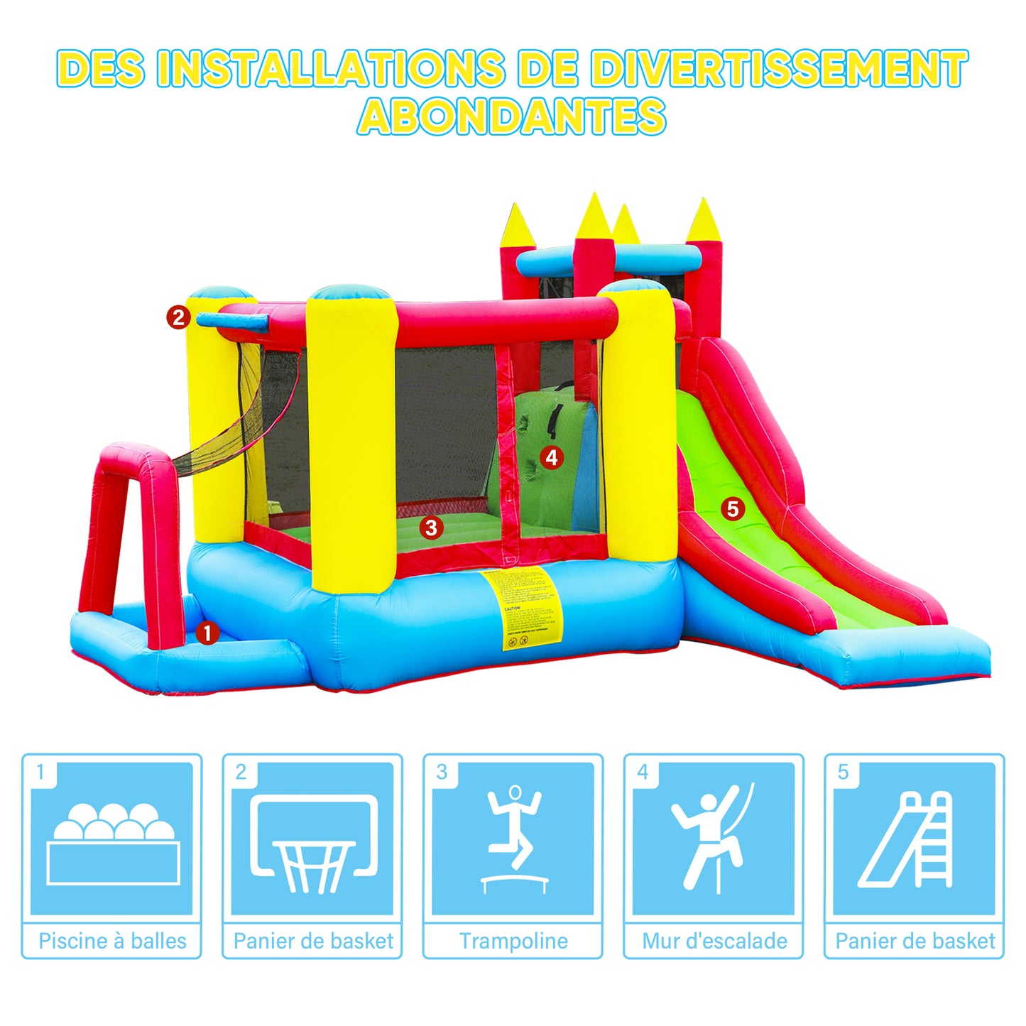 Toboggan gonflable avec piscine pour 3 Enfants Aire de jeux gonflable 340x210x178cm  Poids Portant 90KG