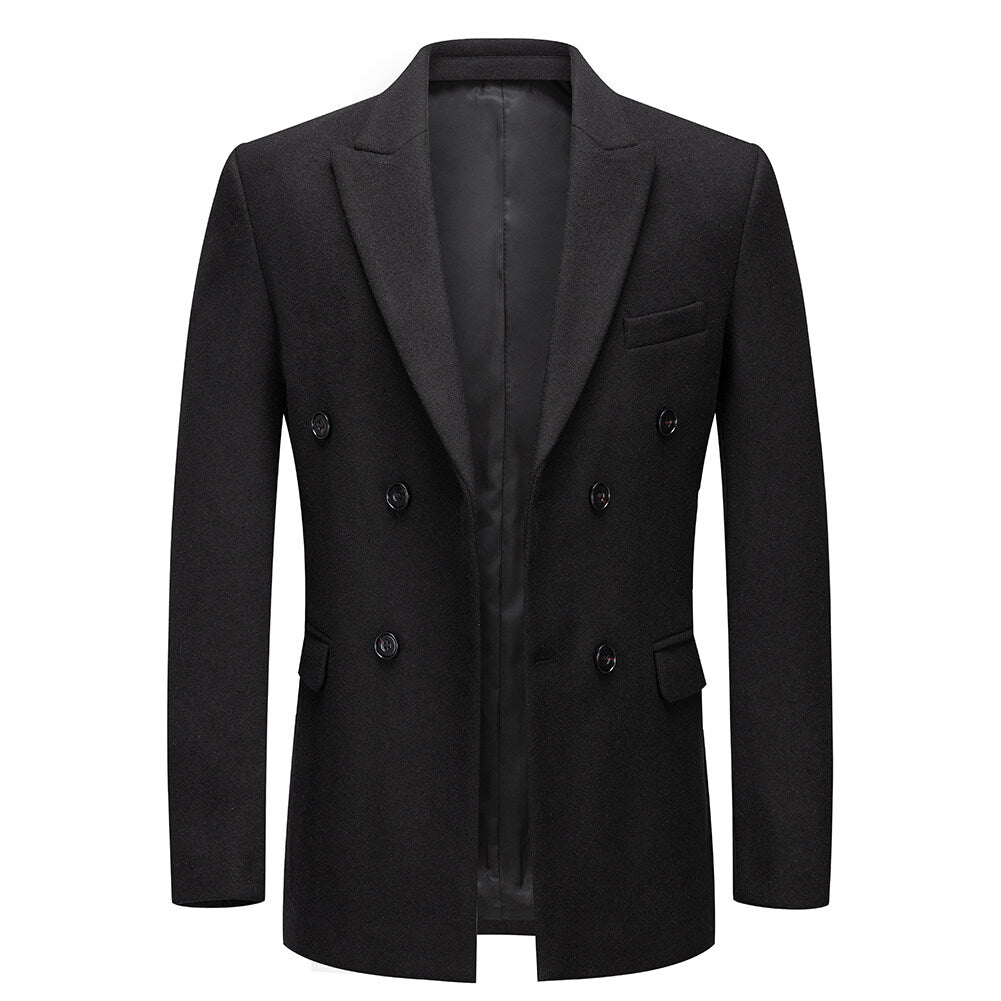 Youthup Mens Double-Breasted Wool Blazer Slim Fit Velvet Coat