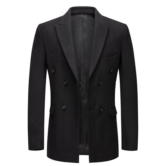Youthup Mens Double-Breasted Wool Blazer Slim Fit Velvet Coat