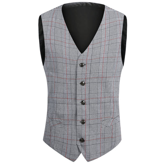 Youthup Mens Plaid Suit Vest Business Slim Fit Formal Dress Waistcoat
