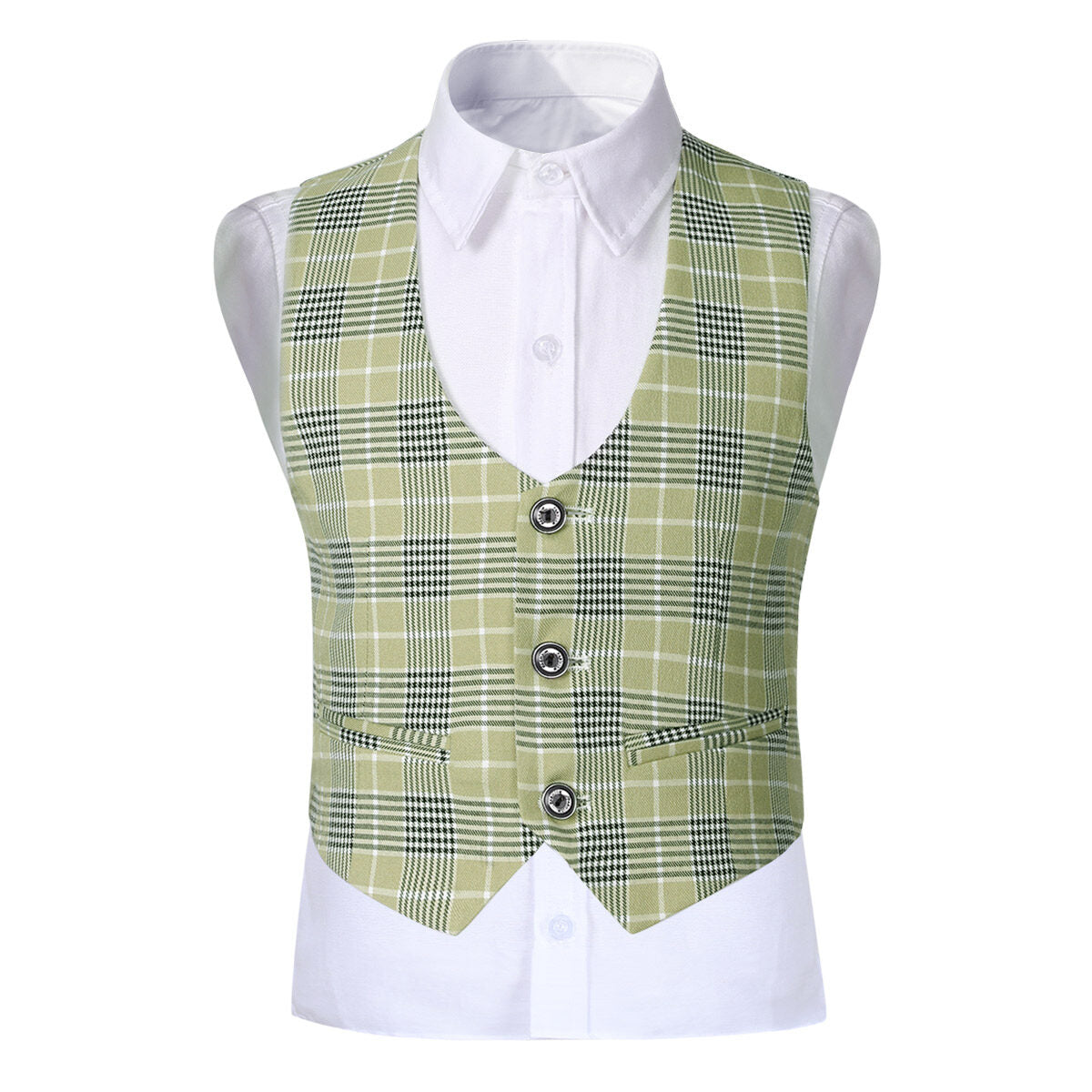 Youthup Boys Plaid Suit 3-Piece Set Peak Lapel Blazer with Vest and Pants