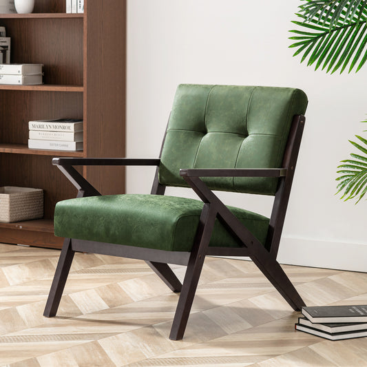 Fauteuil Salon en Tissu Polaire, Fauteuil Confortable Dossier Ergonomique Fauteuil Vintage en Bois Massif Vert