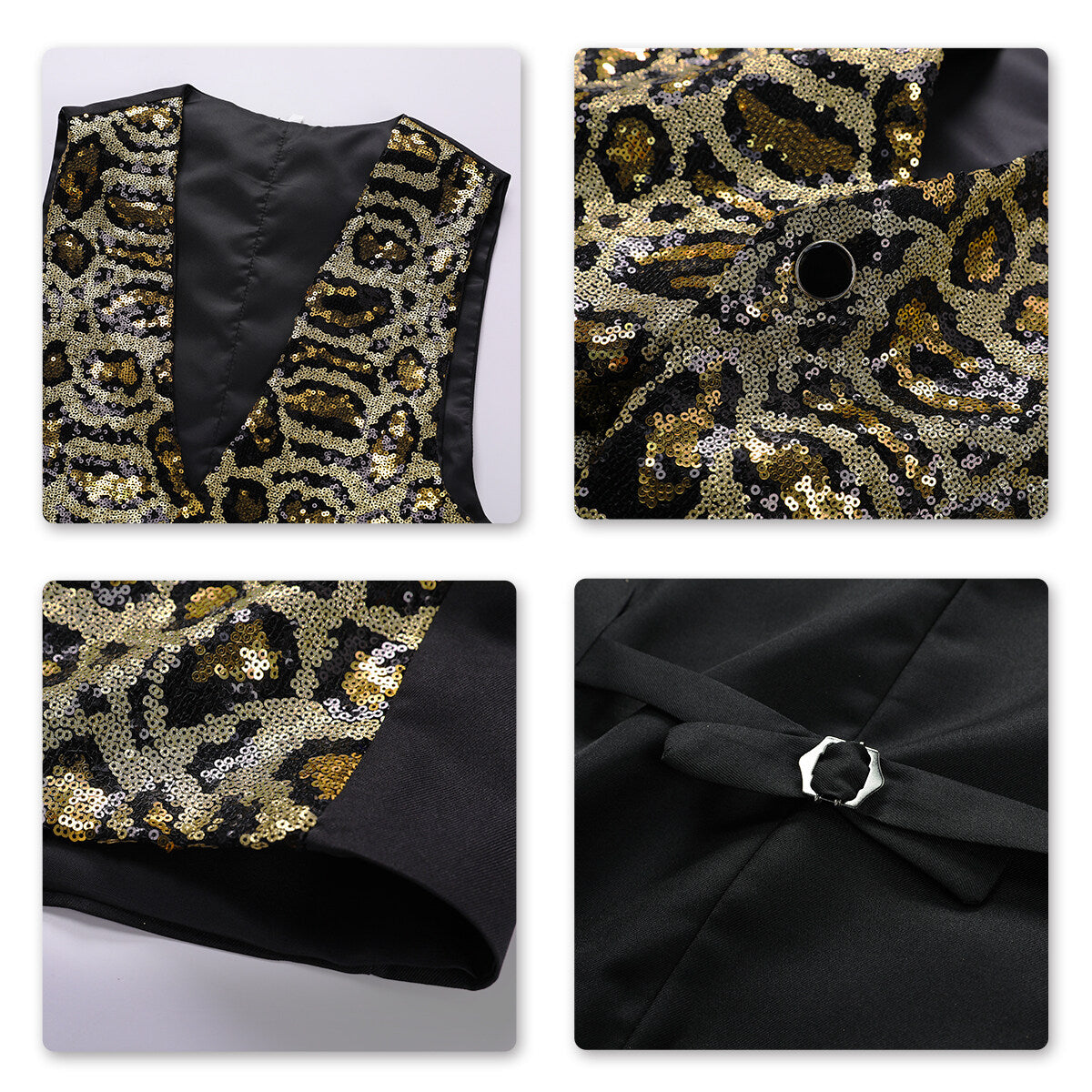 Youthup Mens Shiny Leopard Sequin Party Show Vest
