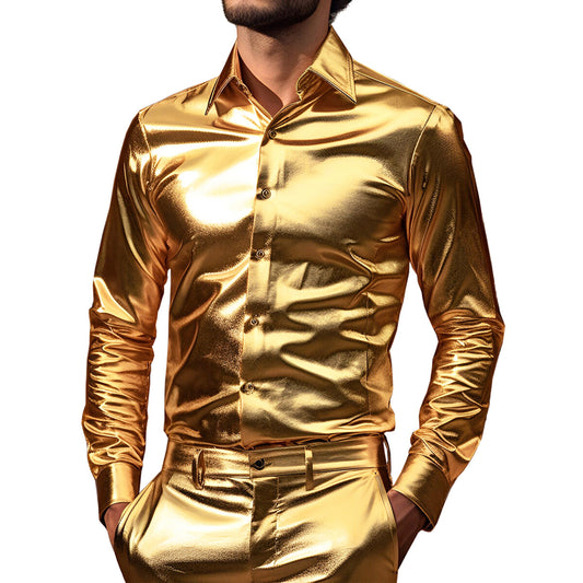 Youthup Mens Shiny Glossy Waterproof Long Sleeve Shirt
