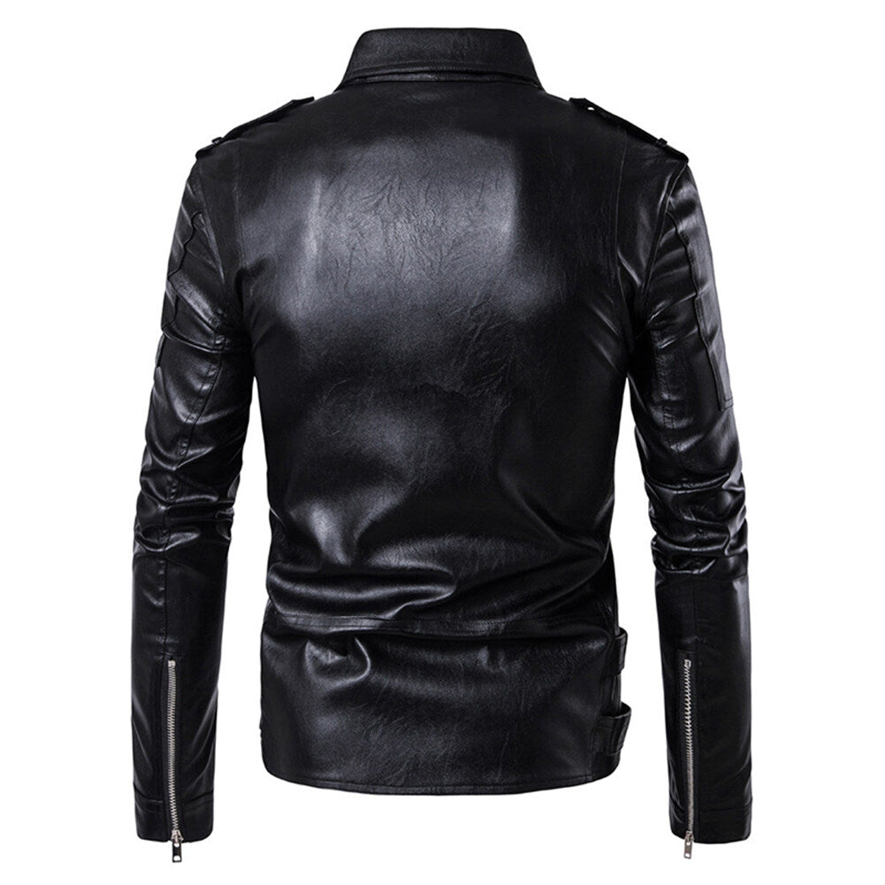 Youthup Mens Fashion Slim Zipper Bomber Faux Leather Motorcycle Jacket