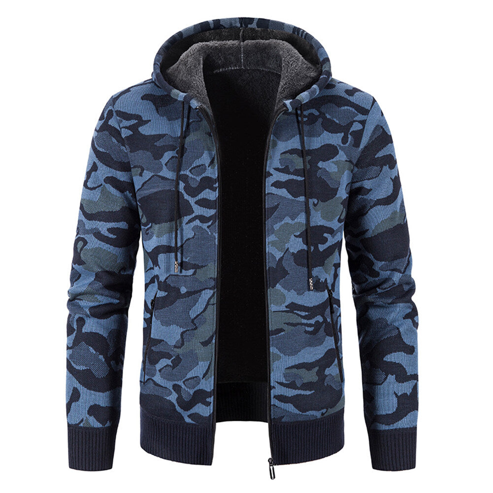 Youthup Mens Camo Printed Jacket Fleece Lined Knitted Cardigan